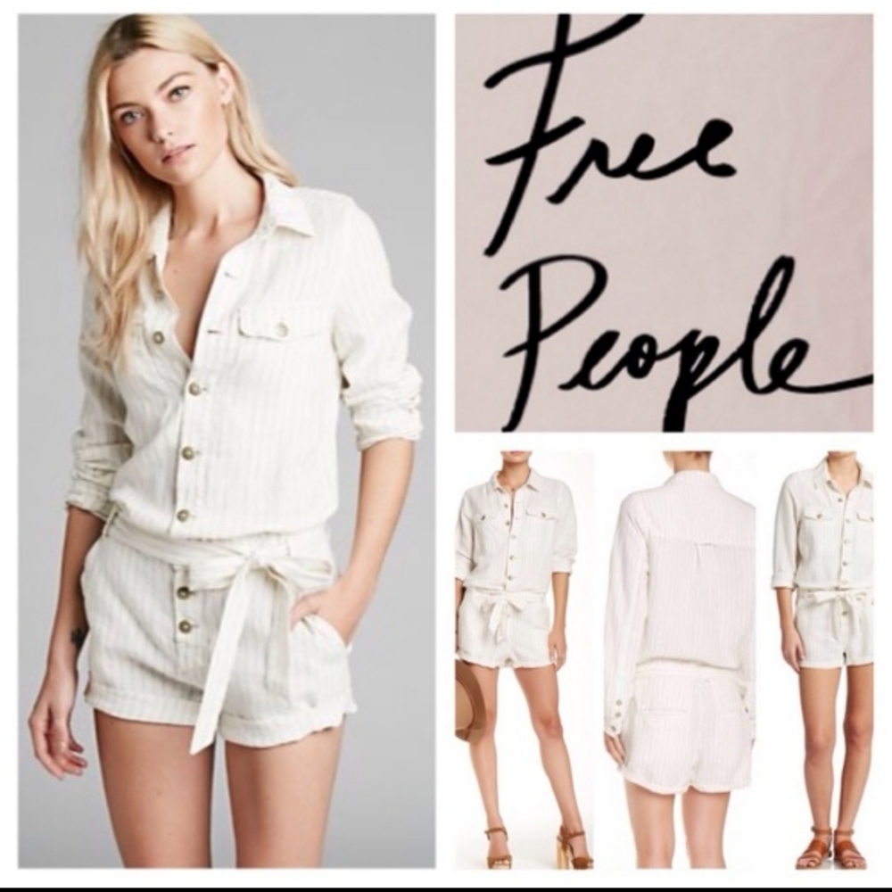 *NWOT*FREE PEOPLE Linen Pinstripe Jumpsuit